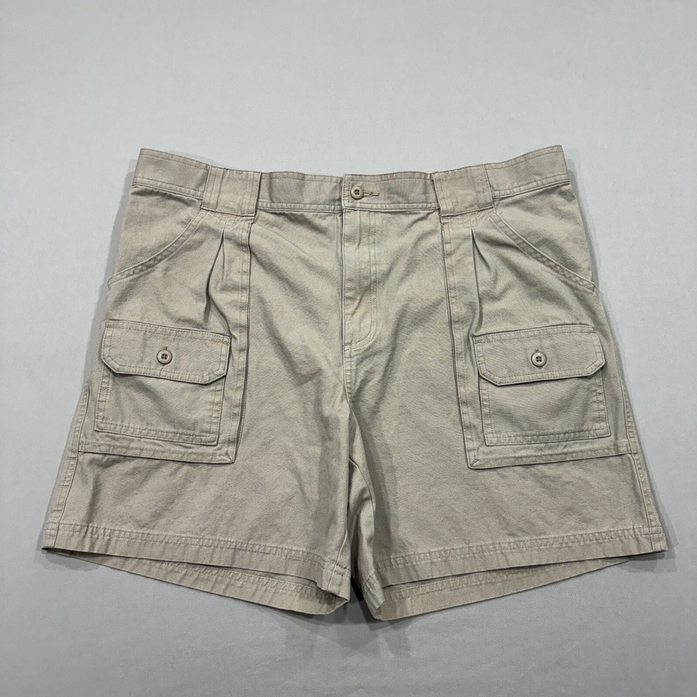 Cabelas Shorts Mens 40 Tan Beige Cargo Canvas Workwear Pockets Outdoor Button